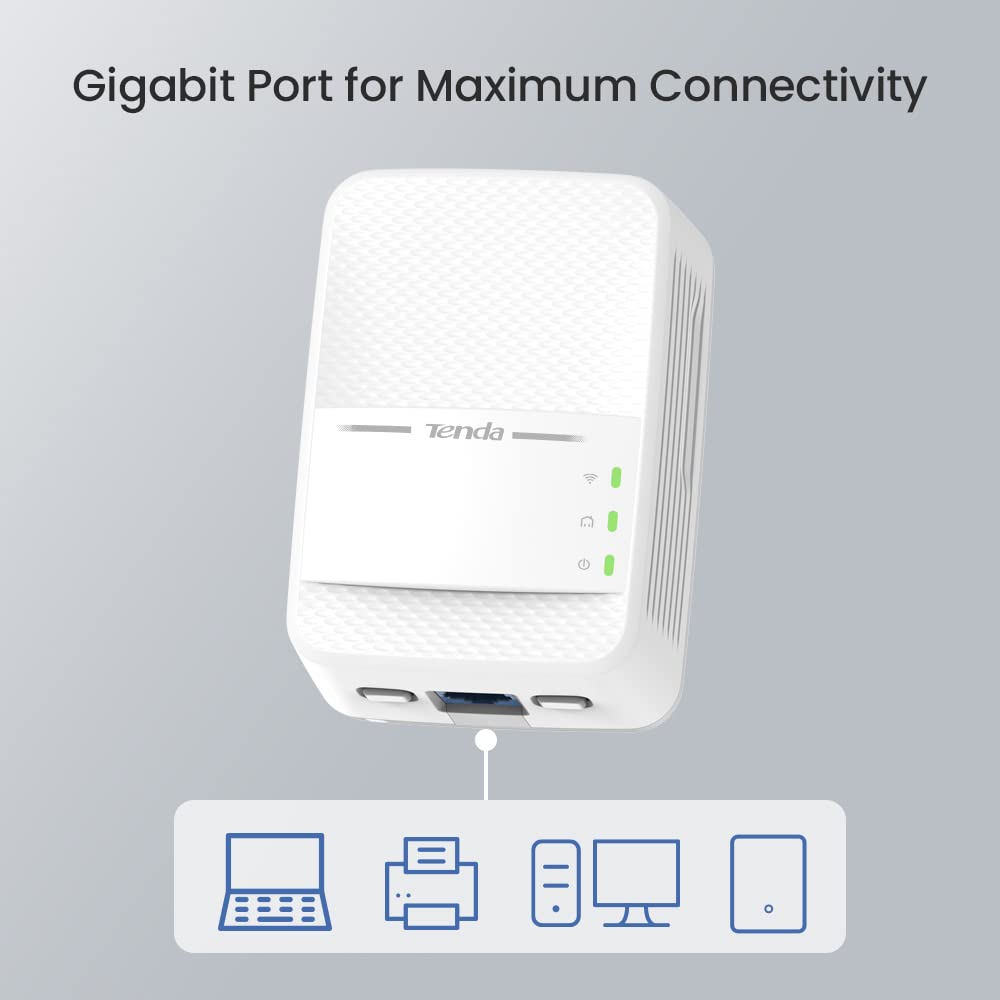 Tenda AV1000 WiFi Powerline Adapter Kit with Gigabit Ports, Powerline Extender with AC650 Dual Band WiFi, Plug and Play, for HD/3D/4K Video Streaming