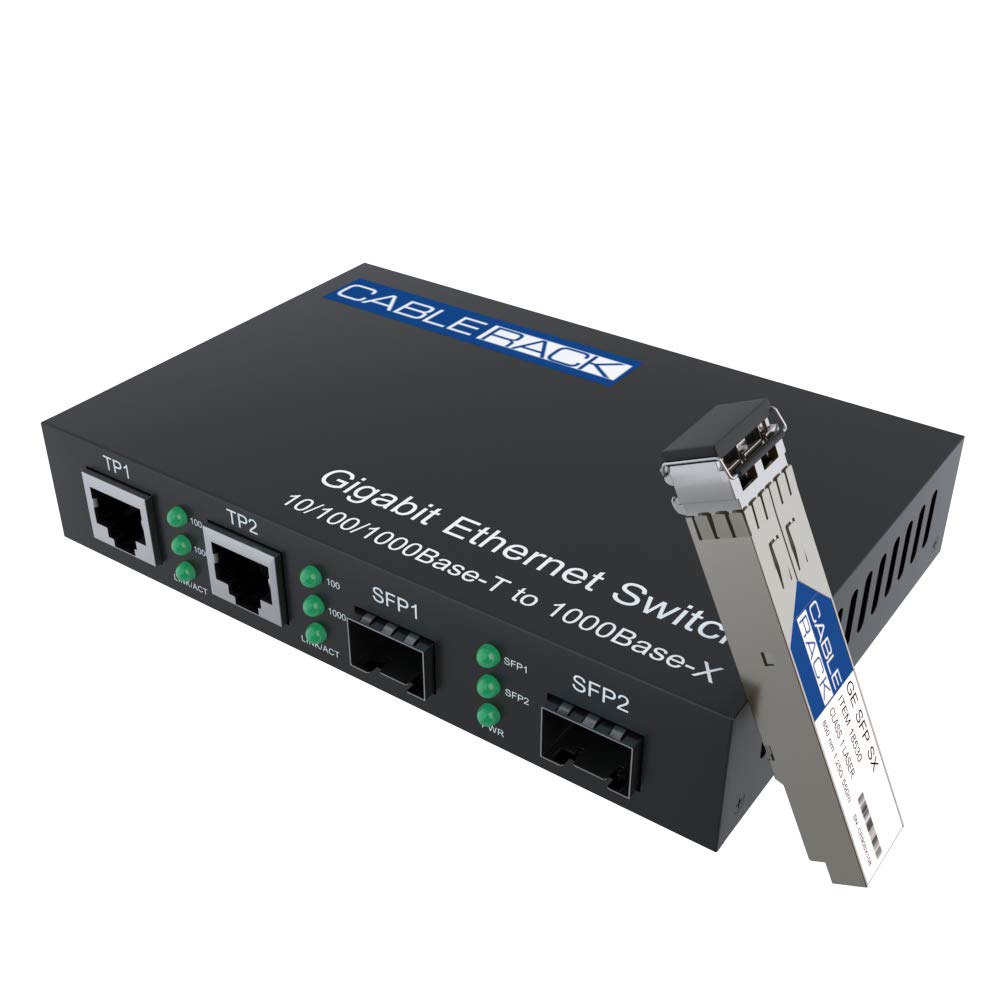CableRack Dual Gigabit Media Converter with SFP Transceiver for LC Multimode Fiber