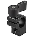 CAMVATE 15mm Single Rod Clamp with Two 1/4"-20 Screw Hole for Camera DSLR Rail System(Black) - 1440