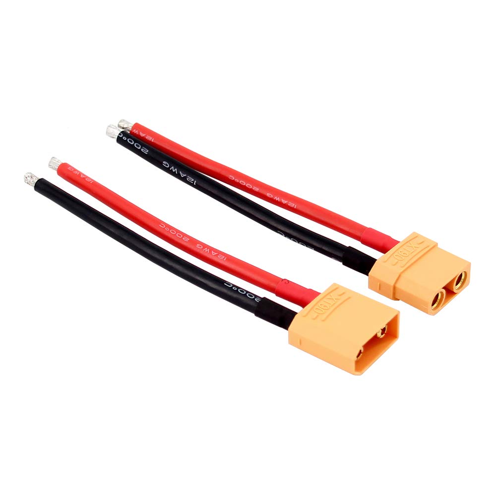 OliYin 2pairs XT90 Plug XT-90 Male Female Connector Silicone Wire with 3.93inch 10cm 12awg Battery Connect Cable(Pack of 2)