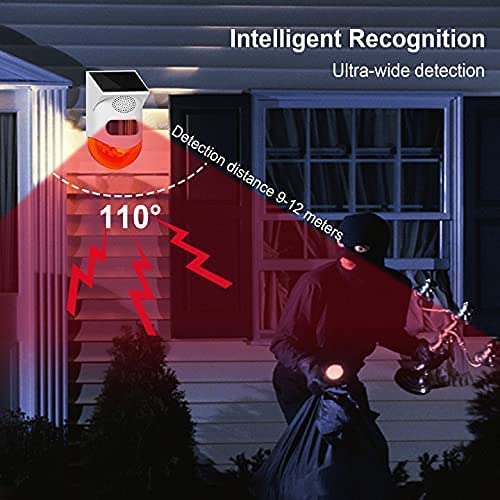 Solar Strobe Alarm Light with Motion Sensor Siren Outdoor Alarm Siren with Remote Controller 120db Sound Security Siren Light IP67 Waterproof and 4