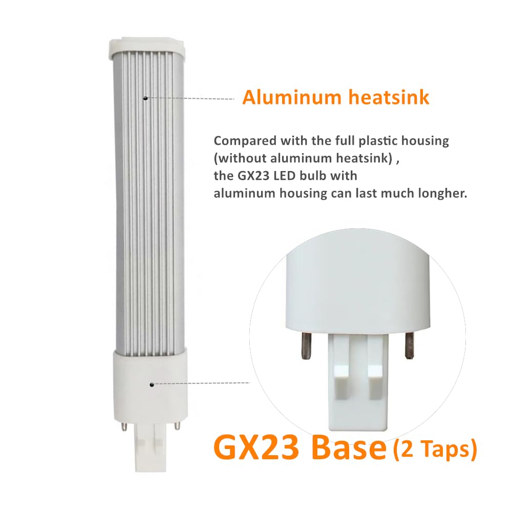 ULIKELED 2 Pack 7W 2 Pin GX23 LED Horizontal PL Light Bulb, 13W CFL Equivalent, PLS-13W Replacement LED Plug & Play Light Bulb(Daylight White 6000K)