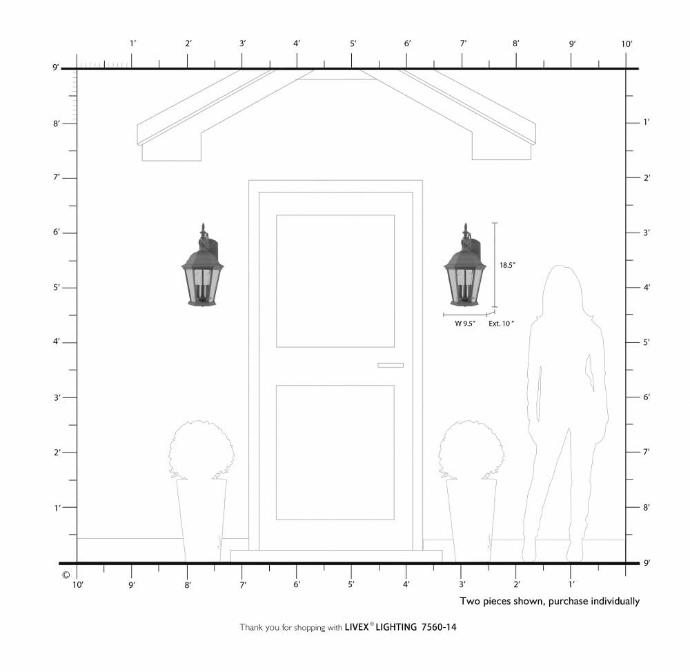 Livex Lighting 7560-14 Hamilton 3-Light Cast Aluminum Outdoor Wall Lantern with Clear Beveled Glass, 22" x 12" x 12", Black