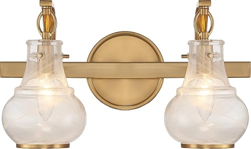 Savoy House 8-4417-2-322 Adams Modern Vintage Traditional White Strie Glass Bathroom Vanity Wall Light, 2-Light 120 Total Watts, 9" H x 16" W, Warm