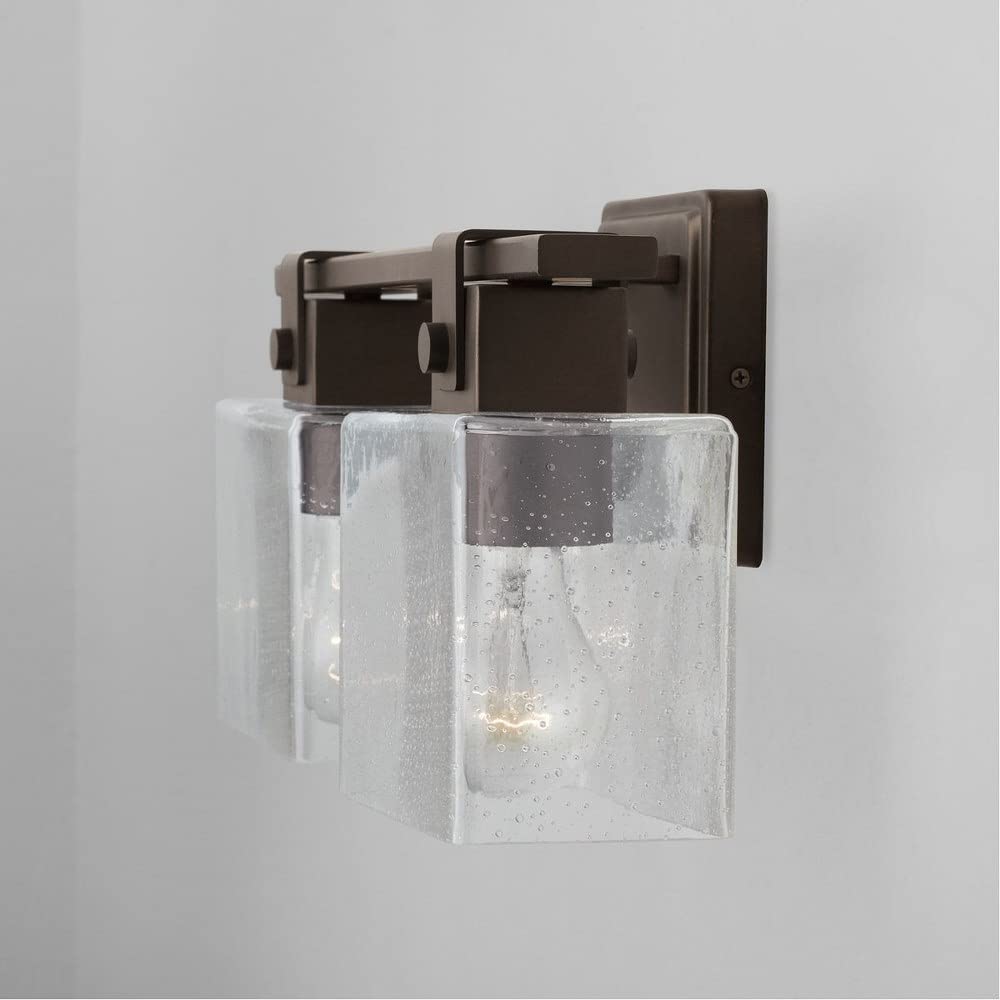 Capital Lighting 139124OR-498 Graham Unique Rectangular Clear Seeded Glass Bath Vanity Wall Mount, 2-Light 200 Total Watts, 8" H x 16" W, Oil Rubbed