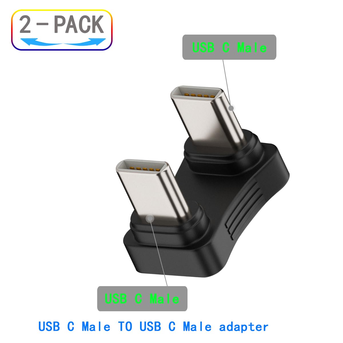 ZJKJHJY USB-C Type C Male to Male Coupler Extender Power Data Adapter Opposite U Shape Back Angled Type C Adapter, Support PD 65W Fast Charging…