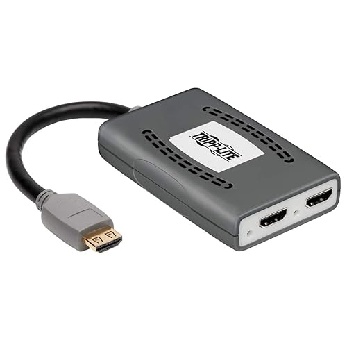 Tripp Lite HDMI Splitter, 2 Port with Built-in Cable USB Powered HDMI Splitter, 4K @ 60 Hz, 4:4:4, Multi-Resolution Support, HDR, HDCP 2.2, TAA