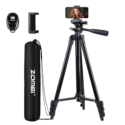55" Phone Tripod, Camera Tripod for iPhone with Remote Shutter Gopro Holder and Universal Clip, Compatible with iPhone/Android/Sport Camera Perfect