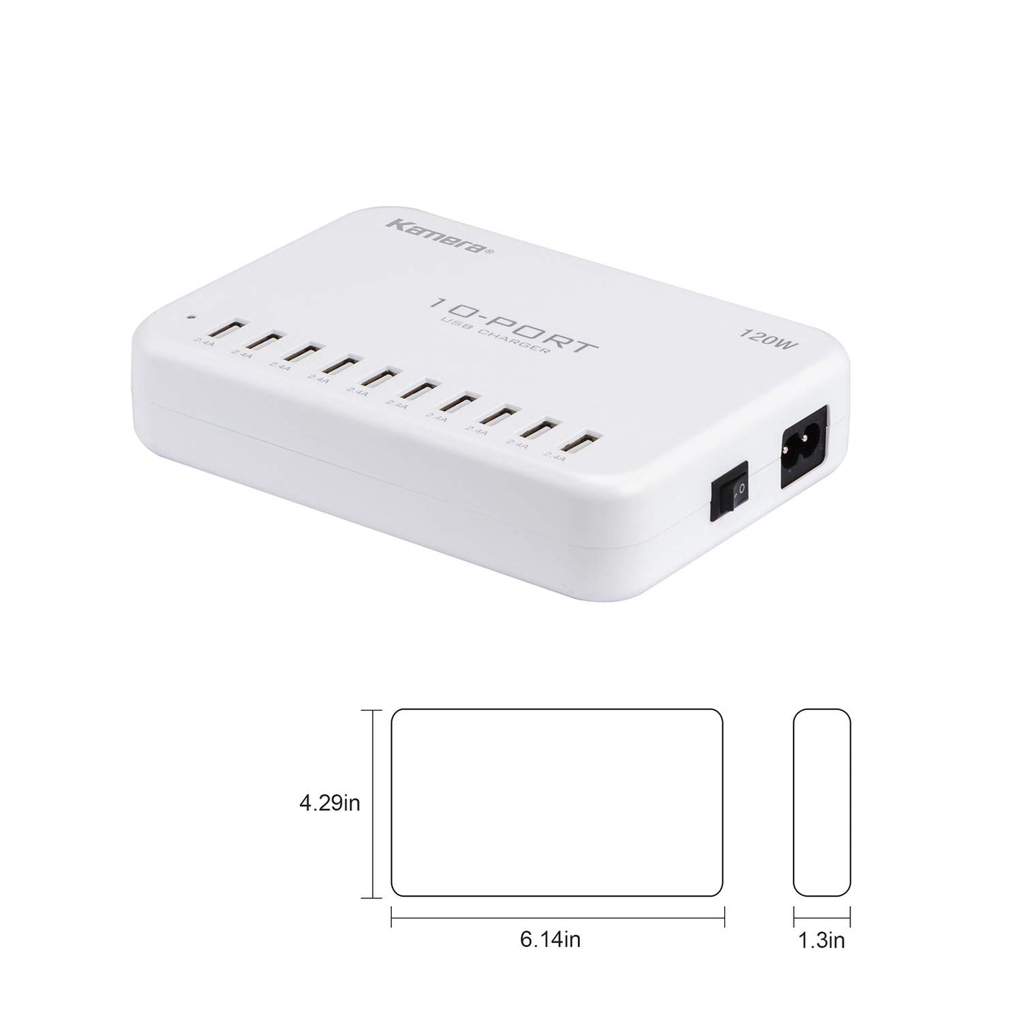 USB Charging Station 120W 24A 10-Port International Charger Hub for Multiple Devices iPhone XR XS 8/7/6s/6 Plus/5S, iPad Pro/Air2/ Mini, Galaxy