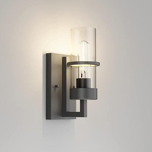 Tipace Black Wall Light Fixtures,Industrial Wall Sconces Clear Glass Wall Mount Sconce,Wall Lamp for Living Room Bedroom Hallway(Bulb not Include)