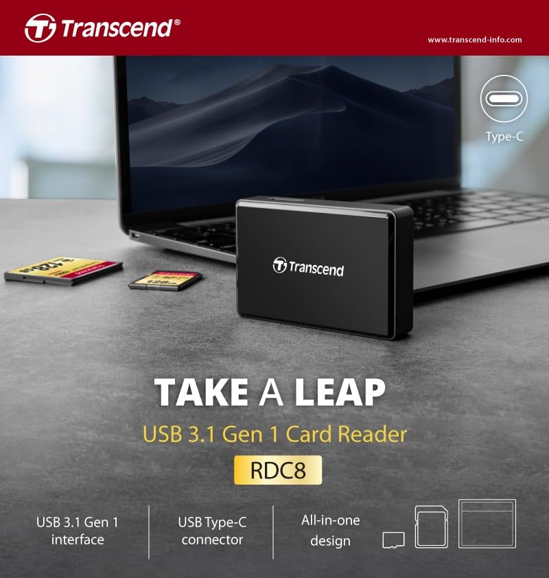 Transcend USB 3.1 Multi Card Reader (SD, microSD, CF) - Black