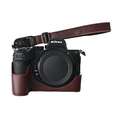 BMAOLLONGB Z6 II Case, Handmade Genuine Real Leather Half Camera Case Bag Cover for Nikon Z5/Z5 II/Z6/Z6 II Bottom Opening Version + Hand Strap