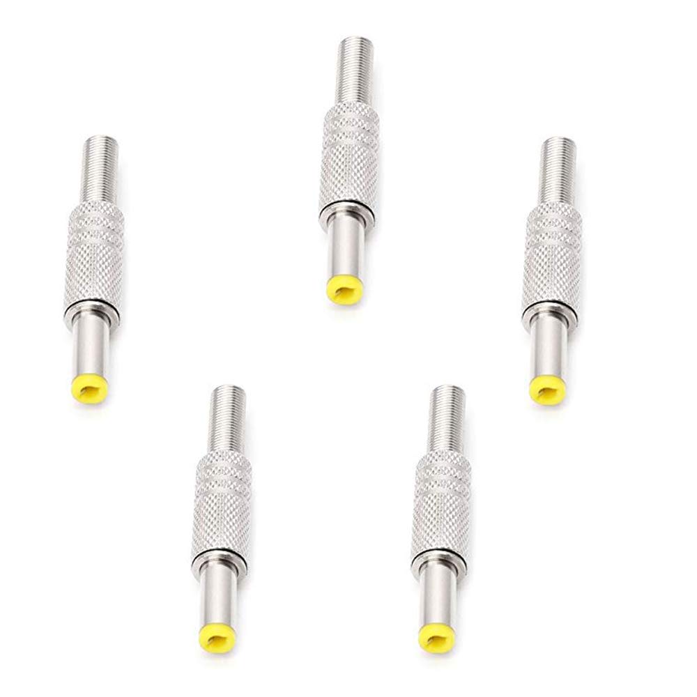 WSDMAVIS 5 Pcs DC Power Connector 5.5mm x 2.5mm DC Power Plug Male Metal Connector Adapter with Yellow Head