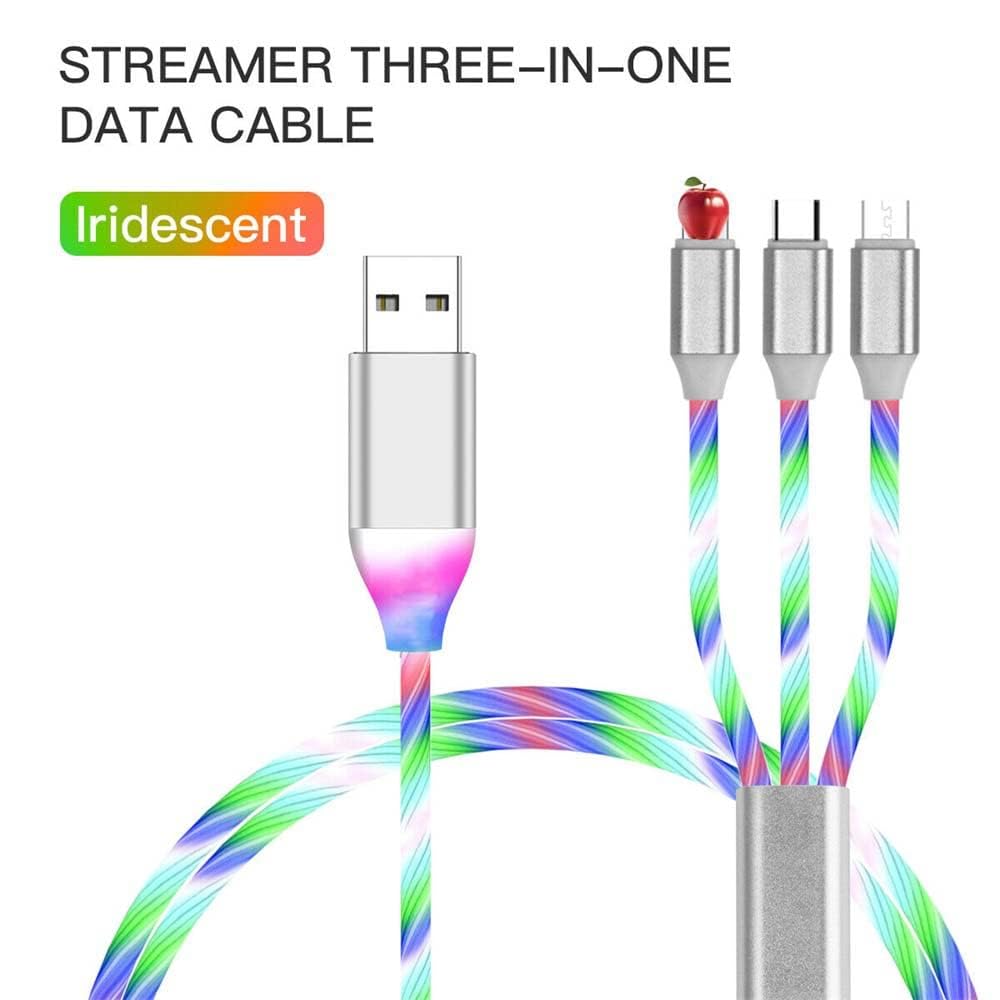 PETCTN 3 in 1 Multi Charging Cable LED Flowing Light Up Charger Cable, USB-C Fast Charging Cord for Smartphones (Red, 6 Feet)