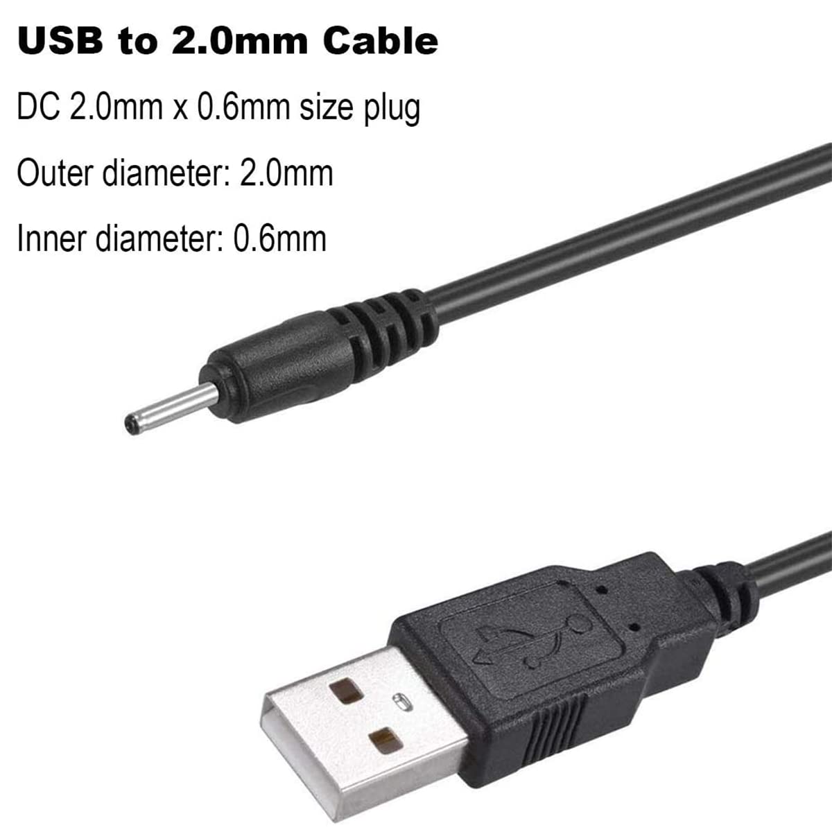 RUITEXUN USB to DC 2.0mm Cable 1m/3.3ft, USB Type A Male to DC 2.0mm x 0.6mm 5V DC Barrel Jack Power Adapter Connector Charging Cable