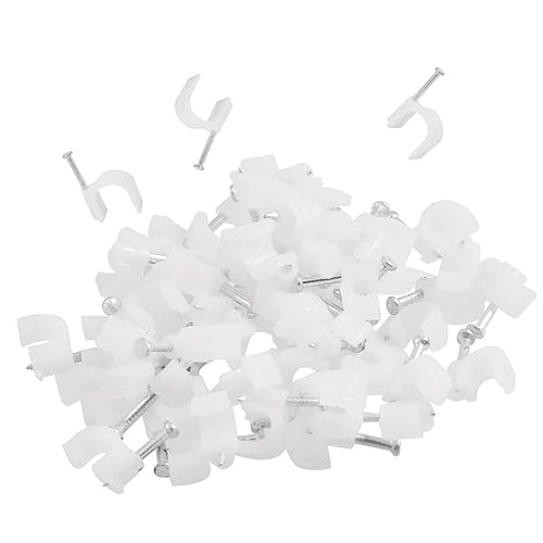 100PCS- 25mm Diameter Cable Clip - PVC Material - White - with Nails - Durable, Helps Organize coaxial Cable, Ethernet, Other Power Cords.?25mm?