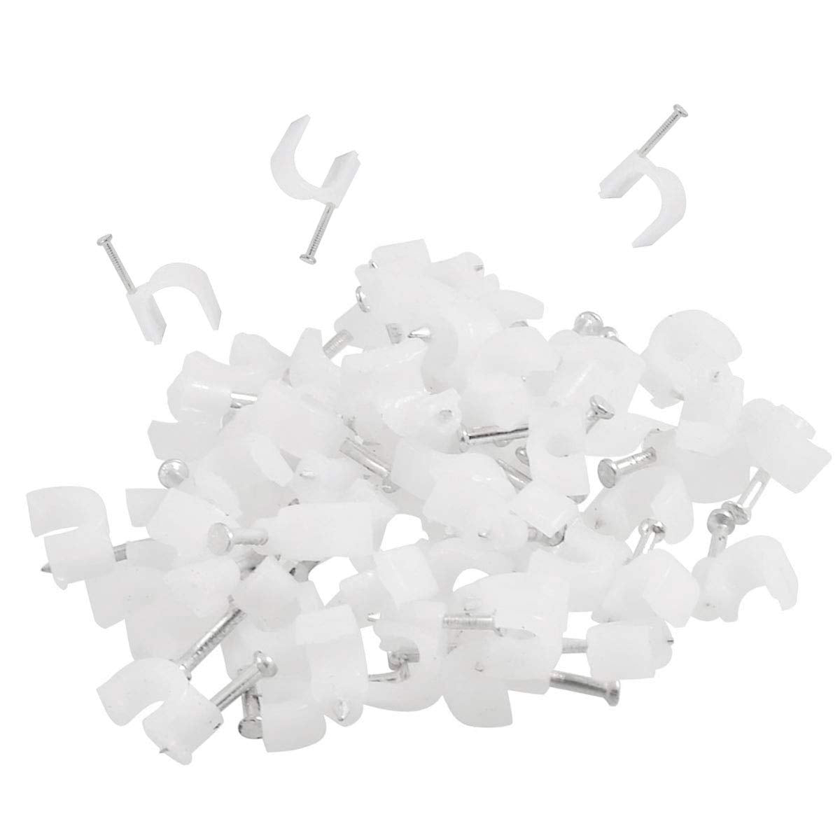100PCS- 25mm Diameter Cable Clip - PVC Material - White - with Nails - Durable, Helps Organize coaxial Cable, Ethernet, Other Power Cords.?25mm?