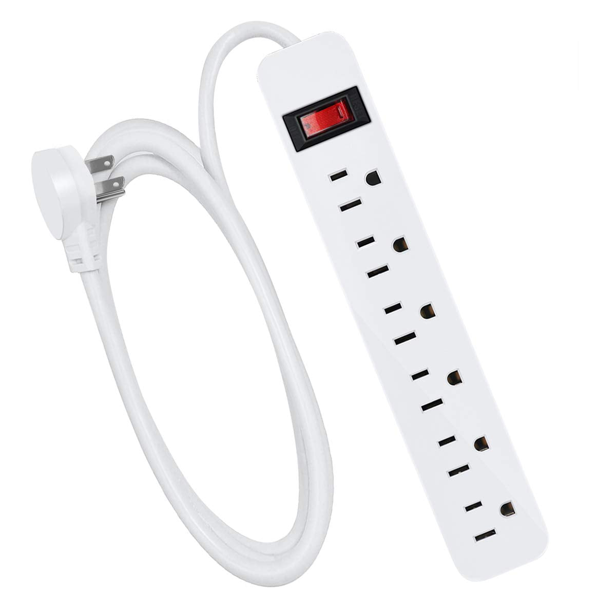 EXTRASTAR 6 Outlets Power Strip, 6 Ft Extension Cord 1875W,15A Build-in Circuit Breaker, Mountable, Thin Flat Plug, Desktop Charging Station for Home