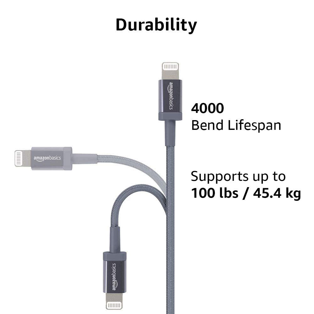 Amazon Basics Fast Charging USB-C to Lightning iPhone Charger Cable, Nylon Braided Cord, MFi Certified Compatible Charger for Apple iPhone 14 13 12…