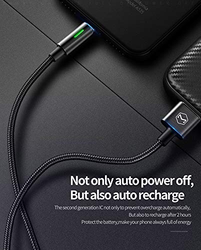 Power Off/On Smart LED Auto Disconnect and Auto Recharge Nylon Braided Sync Charge USB Data 6FT/1.8M Cable Compatible New Phone List Below (Black…