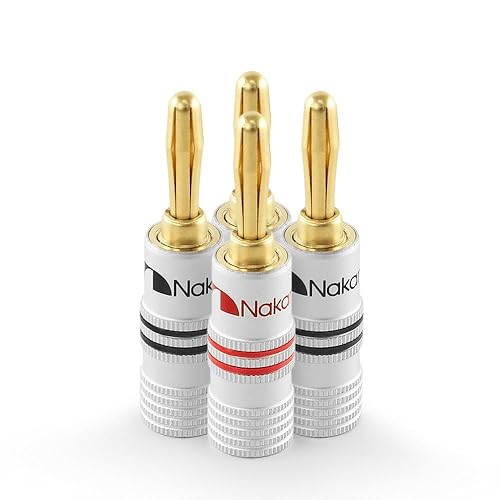 Nakamichi Excel Series 24k Gold Plated Banana Plugs 12 AWG - 18 AWG Gauge Size 4mm for Speakers Amplifier Hi-Fi AV Receiver Stereo Home Theatre Audio