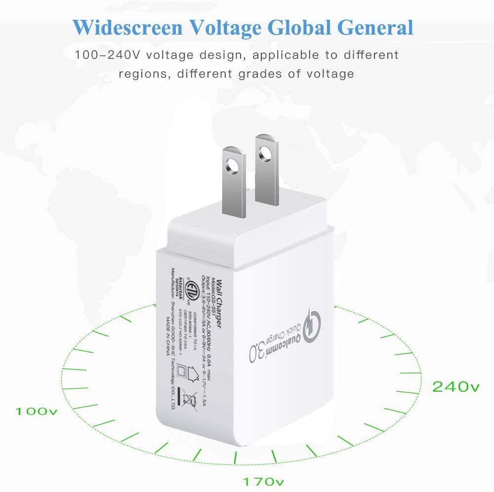 Quick Charge 3.0, 18W USB Wall Charger QC 3.0 Adapter 3A Fast Charger Compatible with iPhone 12 11 Pro X XR XS Max | Galaxy S21 S20 FE S10 S10e S9 S8