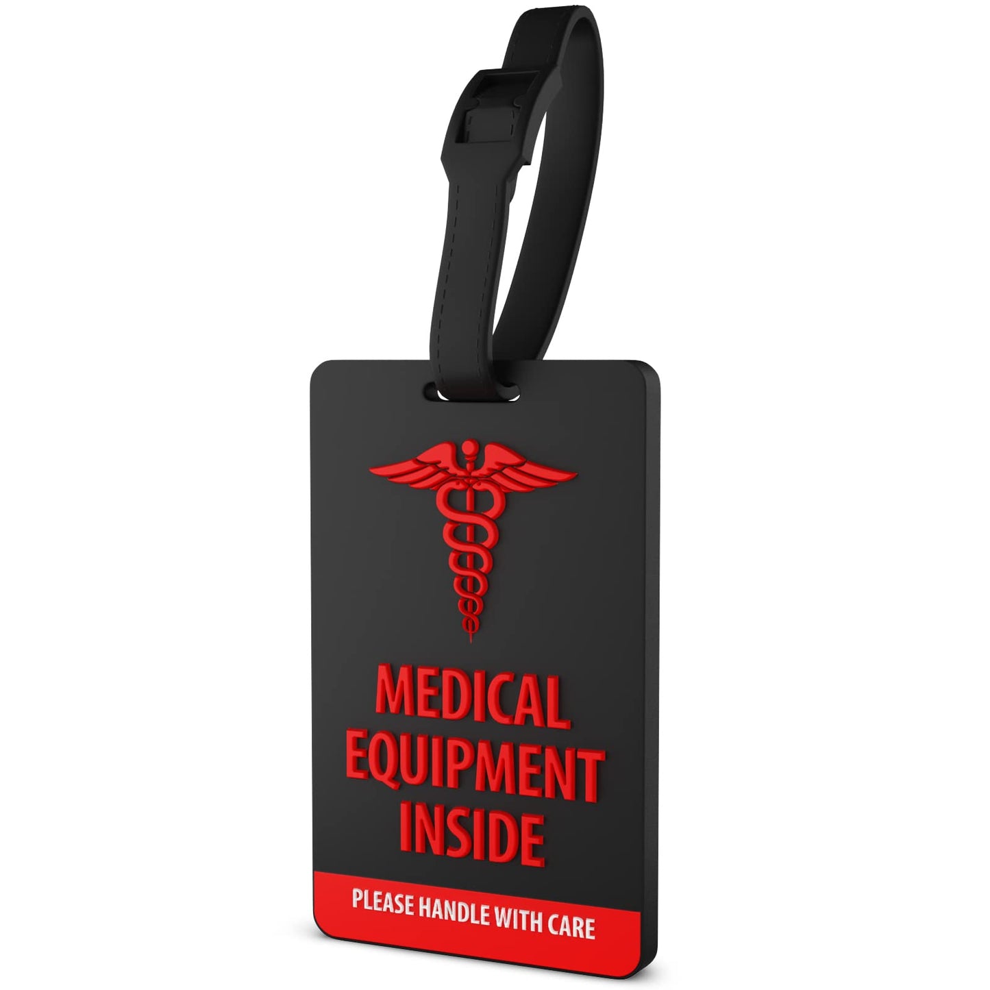 Shacke Medical Equipment Luggage Tag for Respiratory Devices (Black/Vertical)