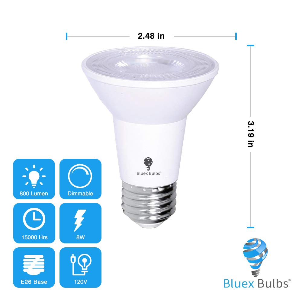 10 Pack PAR20 Outdoor LED Flood Light Bulb 8W 75 Watt Equivalent 500 Lumens Dimmable Waterproof E26 3000K Warm White LED Flood Light Bulbs