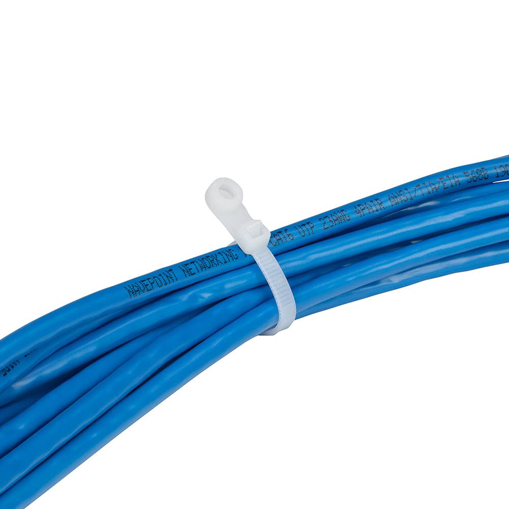 8 Inch Nylon White Mount Head Cable Tie,50 Lbs Tensile, 100-Pack