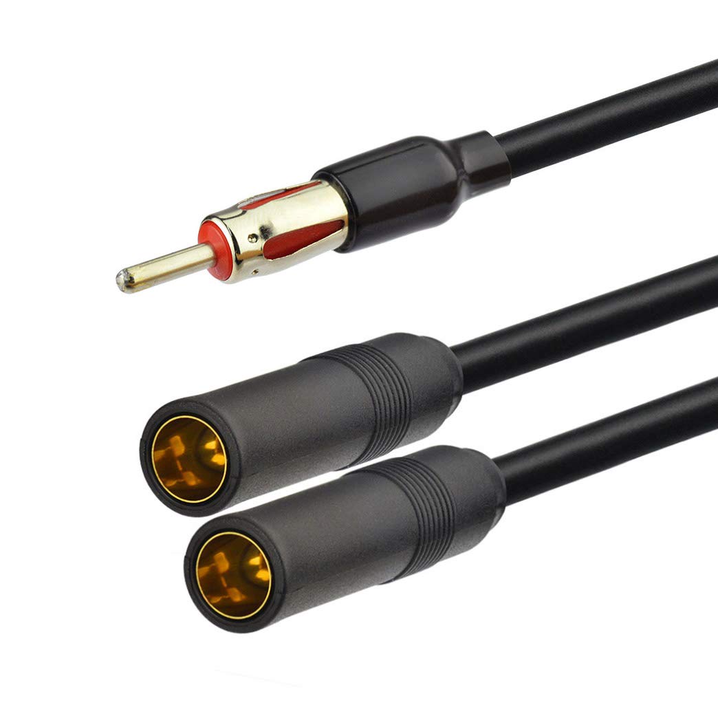 Bingfu Car FM AM Antenna Splitter Adapter Cable, DIN Male to 2 Female Connector for Vehicle Truck SUV Stereo Head Unit Receiver - DIN 1 to 2 Female