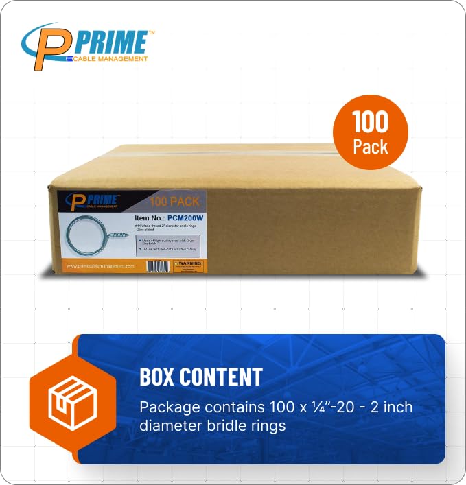 Prime Cable Management Cable & Wire Support Heavy Duty 2 Inch Threaded Bridle Rings Wood Screw, Cable Ring Hangers for Low Voltage Cable Management
