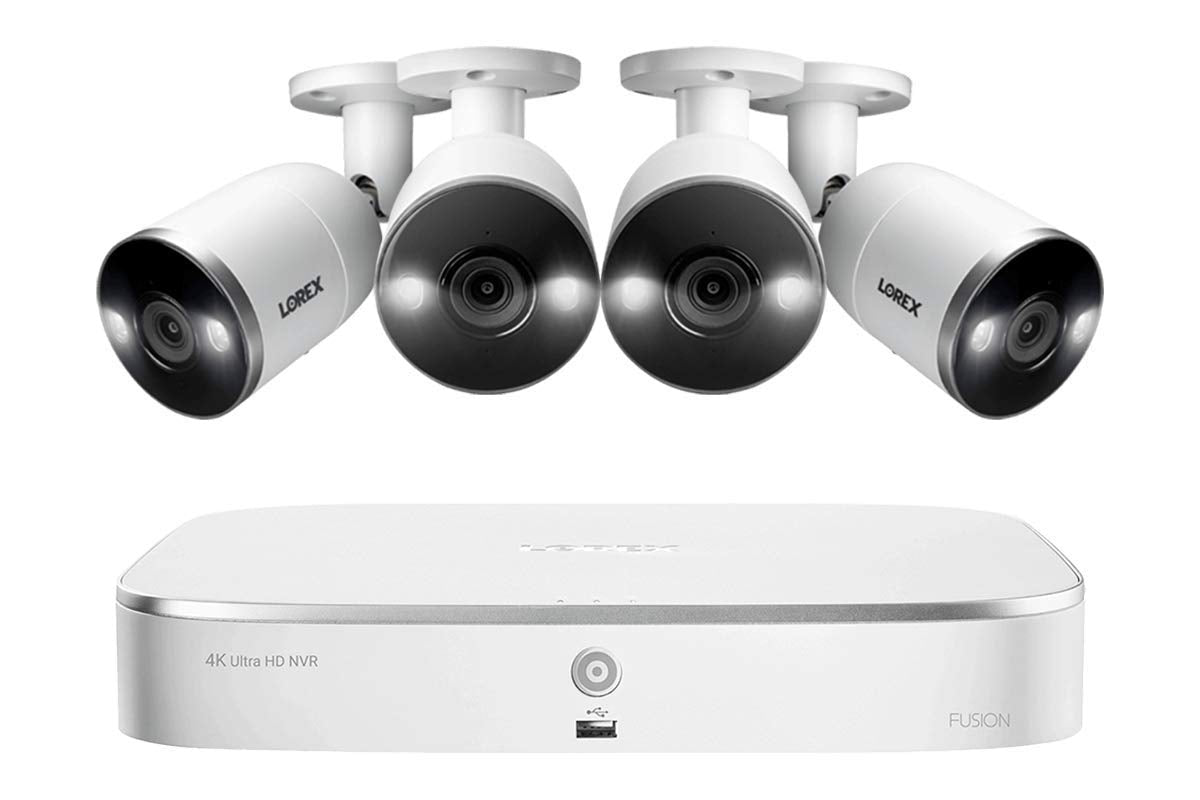 Lorex N4K2SD-84WB Surveillance System Featuring N842A82 Fusion 4K 2TB NVR and 4 E892AB 4K 8MP Active Deterrence Bullet Camera