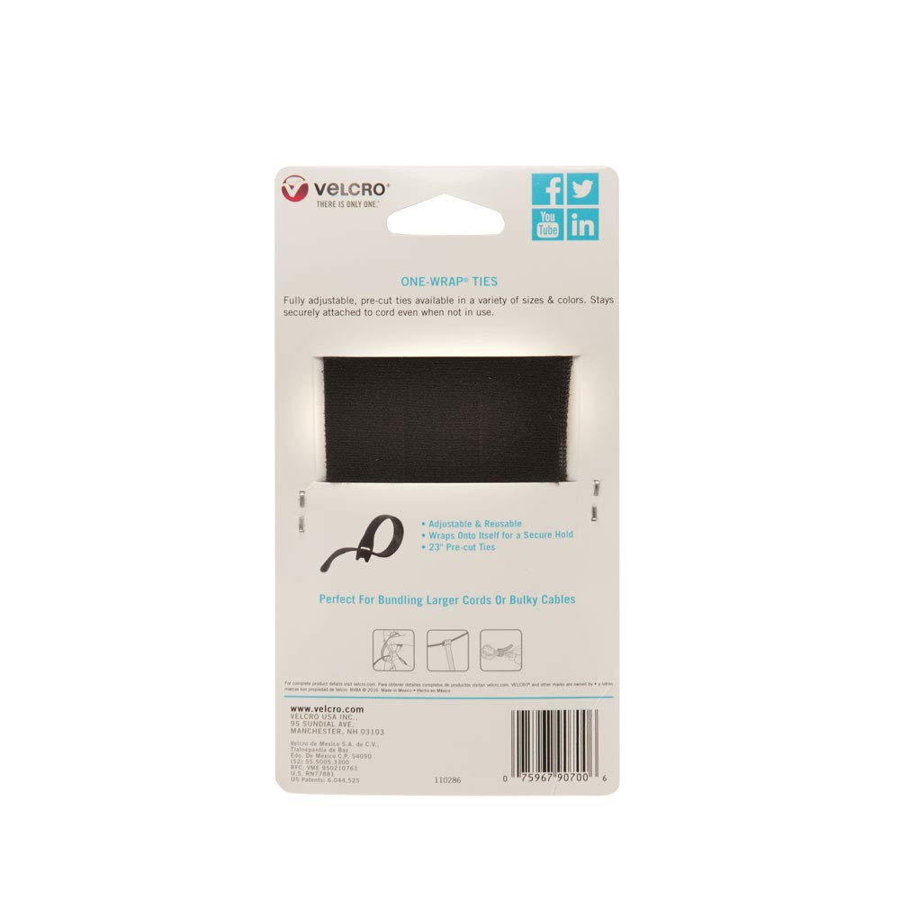 VELCRO Brand ONE-WRAP -Ties | Reusable Pre-cut and Self Gripping | For Bundling Hoses, Wood, Heavy Duty Extension Cords | 3 Ct 23” x 7/8” | Black