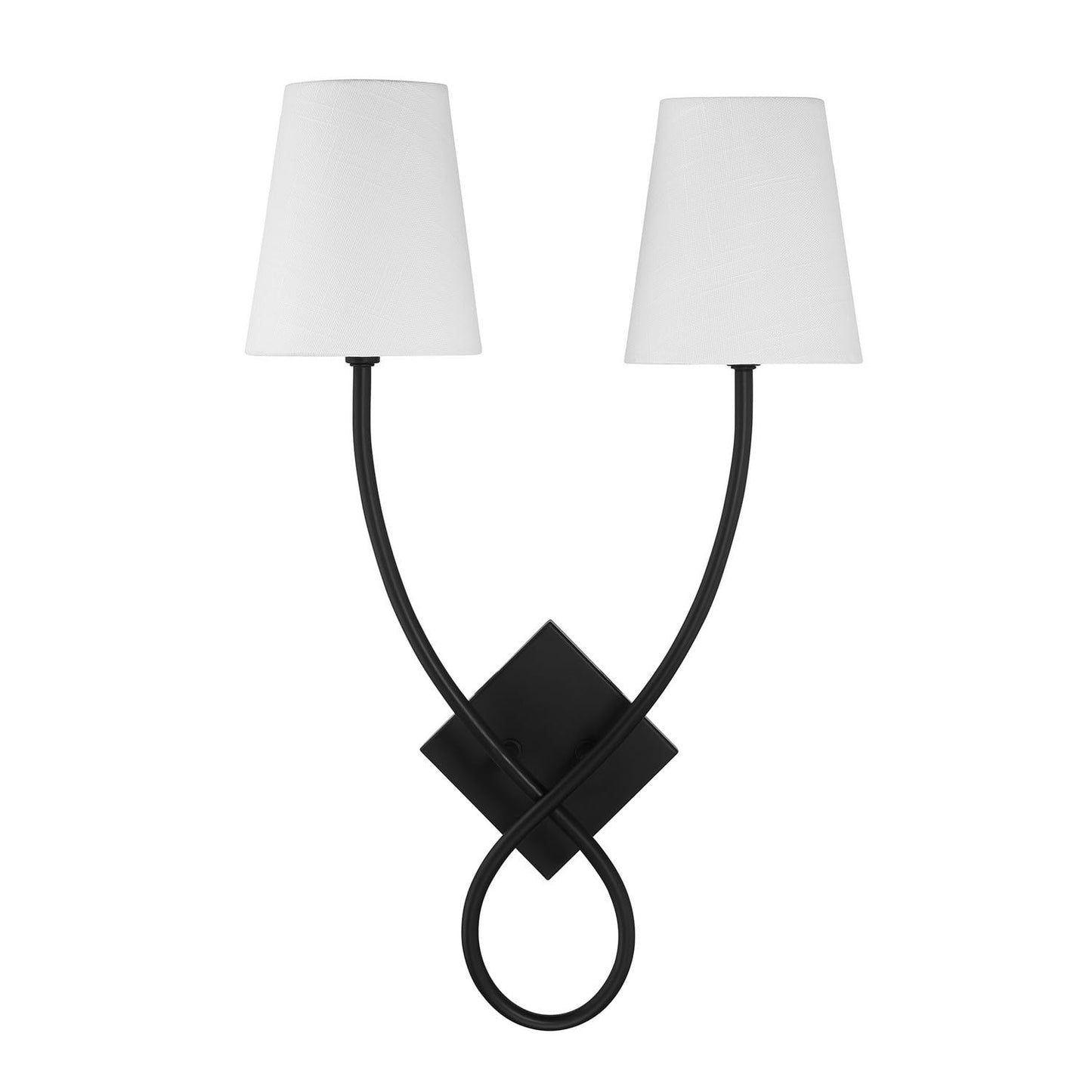 Savoy House 9-4928-2-89 Barclay Modern Vintage White Linen Fabric Wall Sconce, 2-Light 120 Total Watts, 23" H x 16" W, Matte Black
