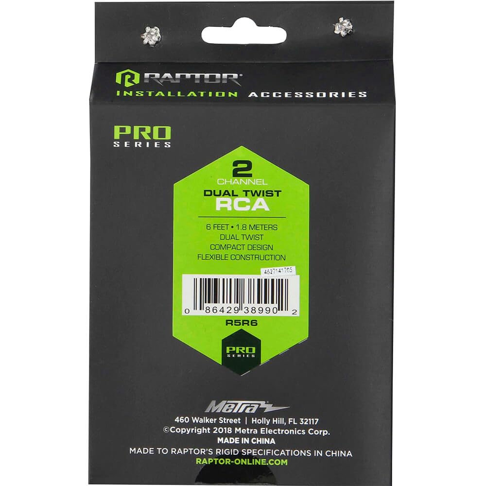 RAPTOR by METRA Electronics PRO Series 6FT 2-Channel Audio RCA Cable