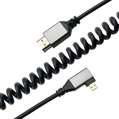 Seadream 4K Micro HDMI to HDMI Coiled Cable;Right Angled Coiled Spring Micro HDMI to Full HDMI Male to Male Cable - Stretched Length 50cm to 240cm