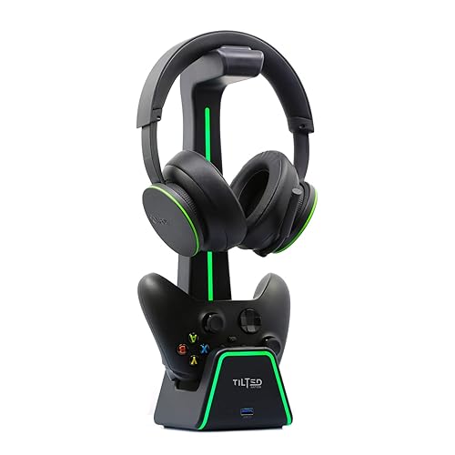 Tilted Nation 3 in 1 Gaming Headset and Controller Stand for PS5 and Xbox Series X Charging Station - Game Controller Holder and Headphone Stand