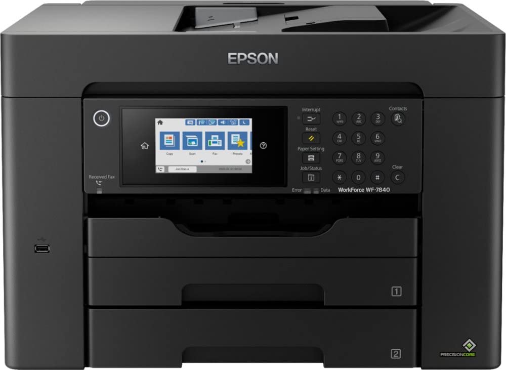 Epson Workforce Pro WF 78-Series Wireless All-in-One Inkjet Printer, Wide-Format Printing up to 20" x 20", Auto Duplex Print, Copy Scan Fax, Bonus 2