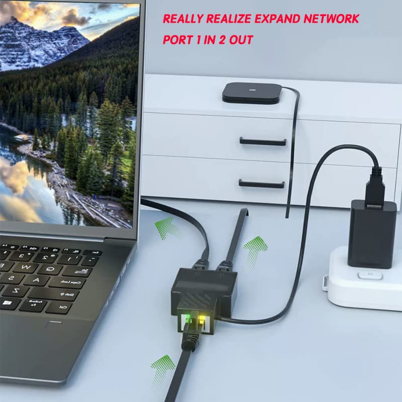 RJ45 Splitter Adapter, Aoiutrn 1 to 2 Dual Port USB to RJ45 Network 8P8C Extender Plug LAN Interface Ethernet Socket Connector
