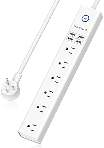 Power Strip 10Ft - Surge Protector with USB, AUOPLUS 6 Outlet and 4 USB Charger, 10Ft Long Extension Cord Flat Plug(1250W/10A/2100J), Wall Mountable