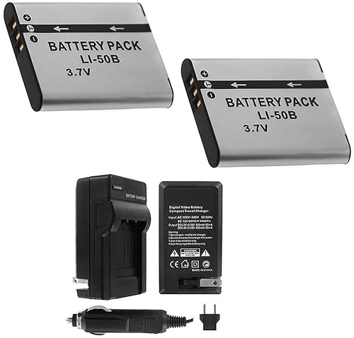 UltraPro LI-50B Battery 2-Pack Bundle 1000mAh Digital Video Batteries with Rapid Travel Charger for Select Olympus Cameras Including SH-25MR