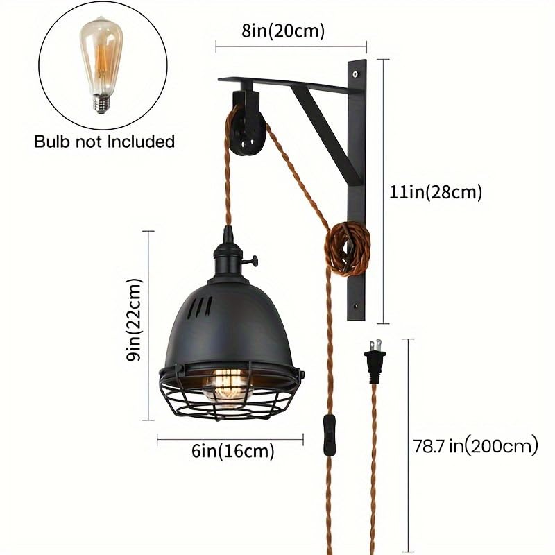 SEEBLEN Vintage Design Industrial Wheel Farmhouse Wall Mount Set of 2,Pulley Wall Pendant Lamp with 7-Foot Brown Plug and Switch, Adjustable Wall
