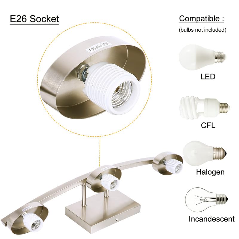 Dosoty 3 Light Bathroom Vanity Light Over Mirror, Modern Brushed Nickel Vanity Lights with Milky Glass Shade, 23 inches Vanity Lighting Fixtures