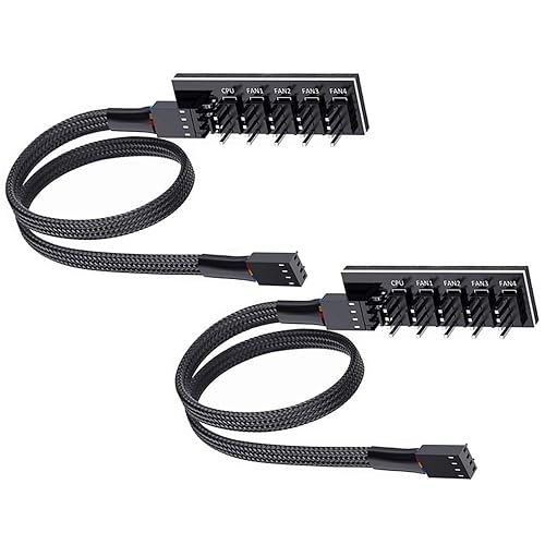 SANTACIN 2 Pack PWM Fan Hub Splitter 1 to 5 Way PC Case Internal Motherboard Fan Power Extension Cable Cord Wire for ATX Computer Case 4-Pin and 3-Pin