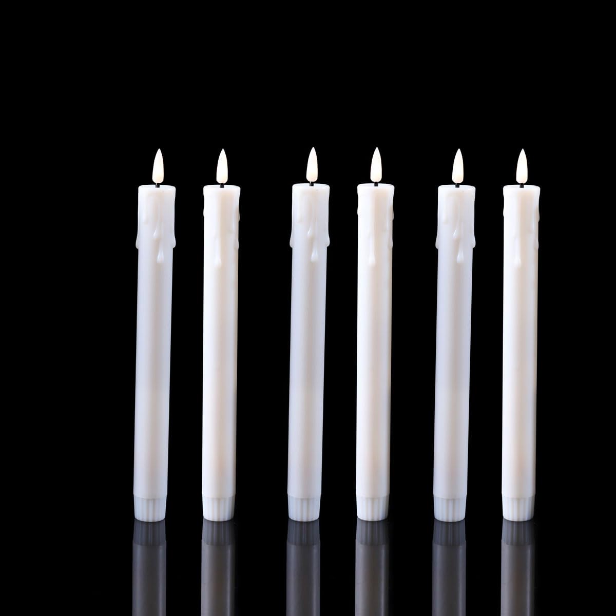 Datomarry Pack of 6 Decorative Rechargeable White Taper Candles with USB Charge Warm White Light 10 Inch,Remote Flameless Christmas LED Window