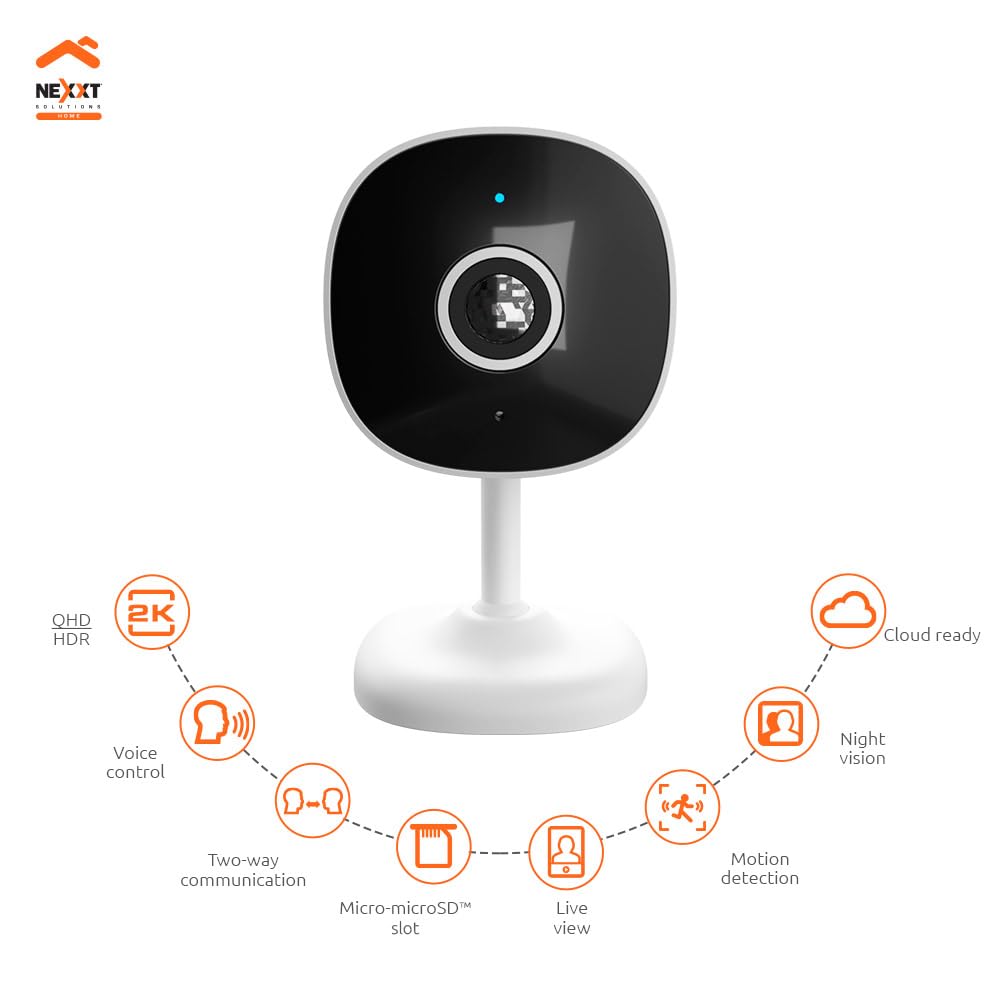 Nexxt 2K Indoor Camera - Smart Wi-Fi Home Security, Wireless Baby Monitor, Dog & Nanny Cam, Easy to Use App, Indoor Room Camera, Human Detection