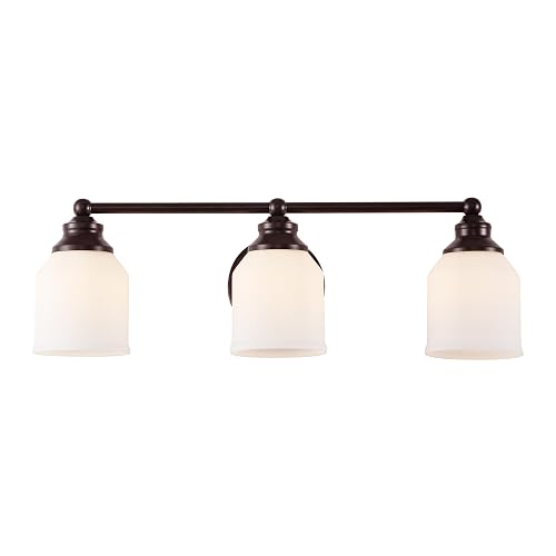 JONATHAN Y 24" Oil Rubbed Bronze/White Modern Farmhouse LED Vanity Light Wall Sconce Fixture, Frosted White Glass Shade, Dimmable Wall Lamp
