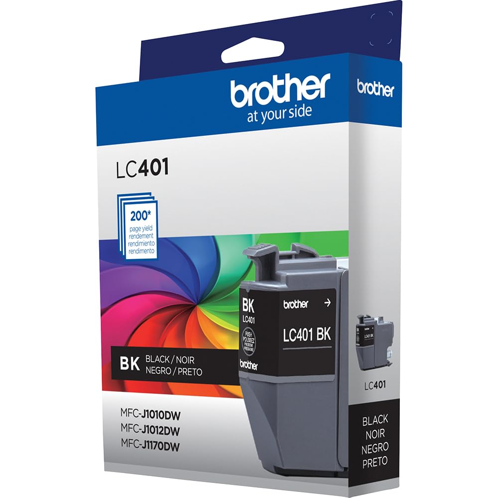 Brother Genuine LC401 Black 2-Pack Standard Yield Ink Cartridge for MFC-J1010DW, MFC-J1170DW, Bundle with Deco Essentials Printer eBook
