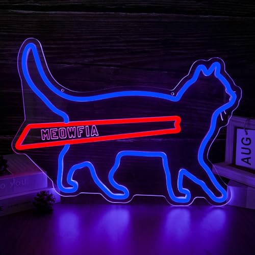 MEOWFIA Neon Sign for Wall Décor USB Powered Funny Cat Led Sign Dimmable Football Neon Light for Sport Bar Bedroom Game Room Gift for Sport Fans (16.7