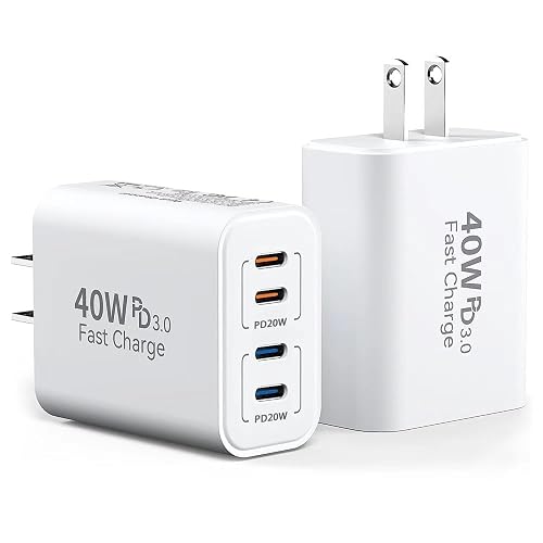 40W USB C Charger Block, 2-Pack, 4 USBC Ports, Type C Wall Plug USB-C Fast Charging, iPhone Charger Adapter Box Cube for iPhone 17, 17 Air, 17 Pro, 17